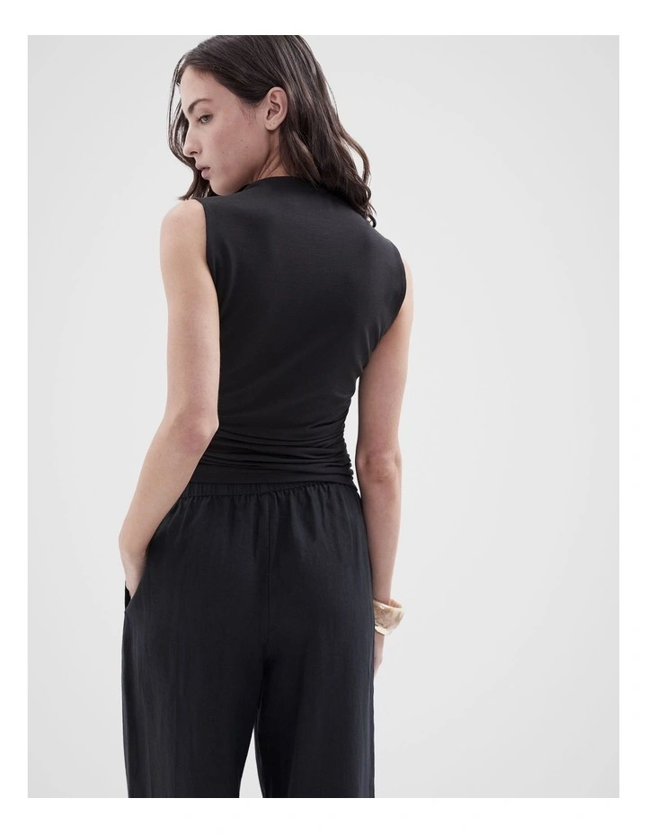 Ruched Detail Sleeveless Top in Black image 2