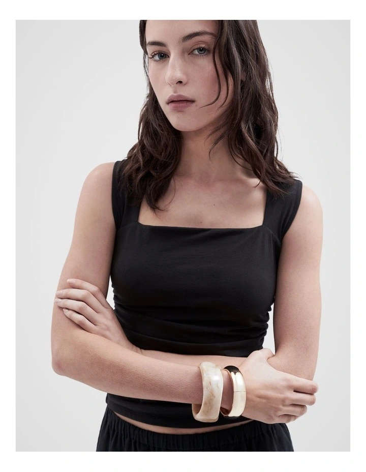 Ruched Detail Sleeveless Top in Black image 3