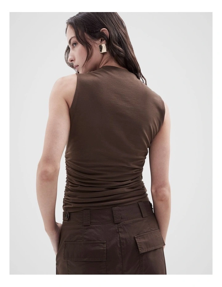 Ruched Detail Sleeveless Top in Brown image 2