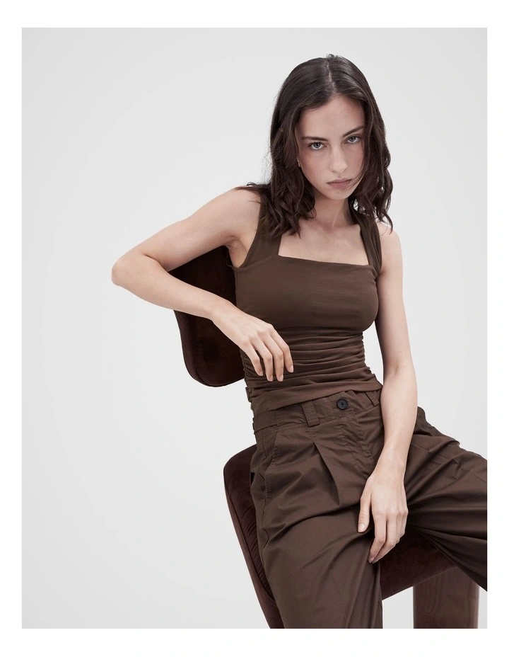 Ruched Detail Sleeveless Top in Brown image 4