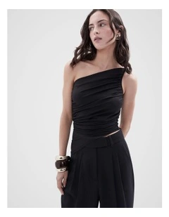 One Shoulder Ruched Top in Black