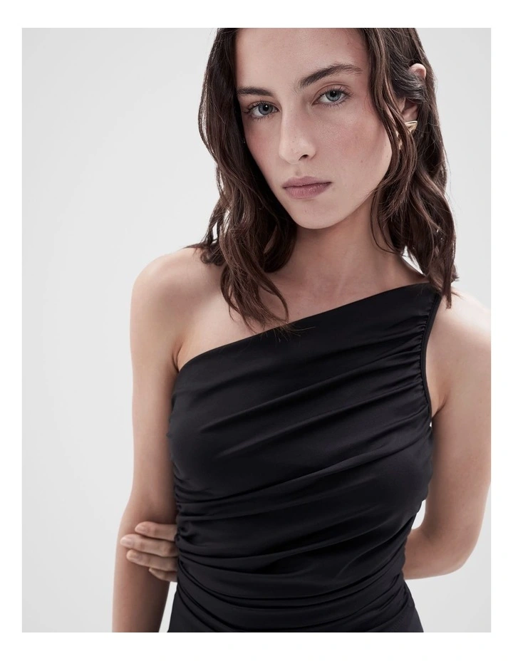 One Shoulder Ruched Top in Black image 3