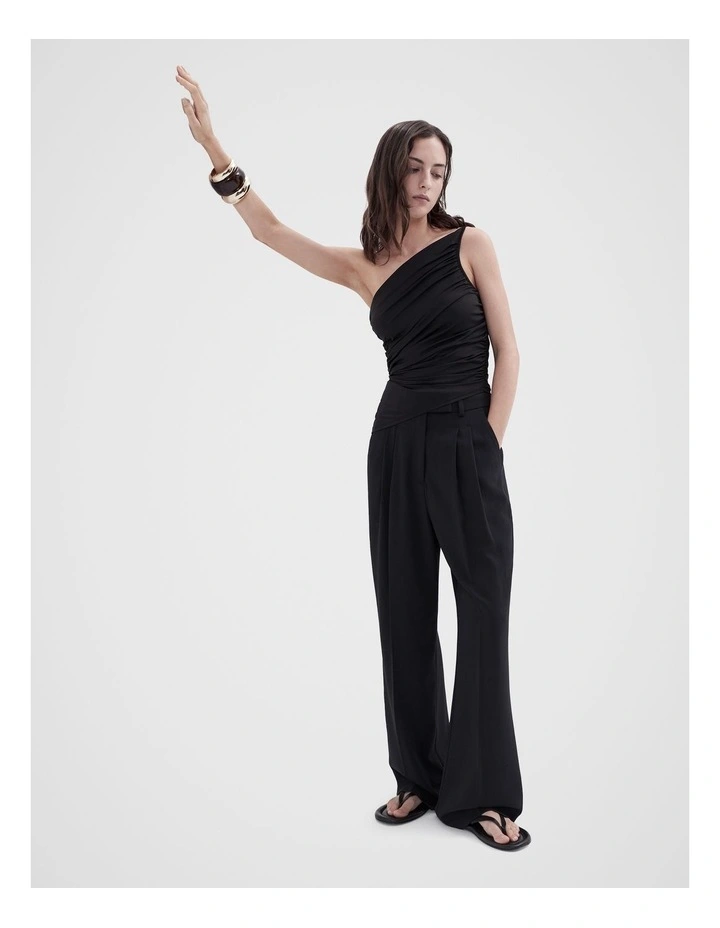 One Shoulder Ruched Top in Black image 4