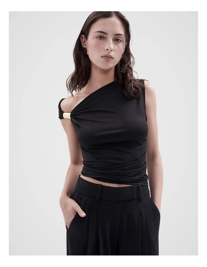 Drape Detail Top in Black image 1