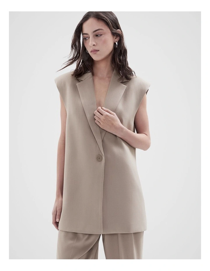 Oversized Sleeveless Blazer in Mink image 1