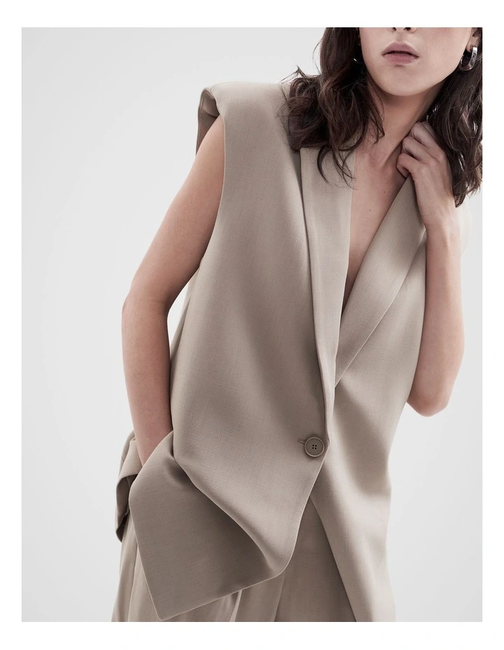 Oversized Sleeveless Blazer in Mink image 3
