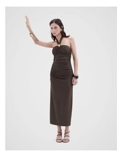 Ruched Halter Dress in Mocha