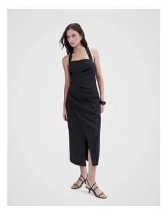 Linen Halter Dress in Black