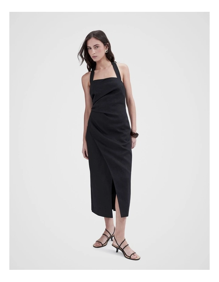 Linen Halter Dress in Black image 1