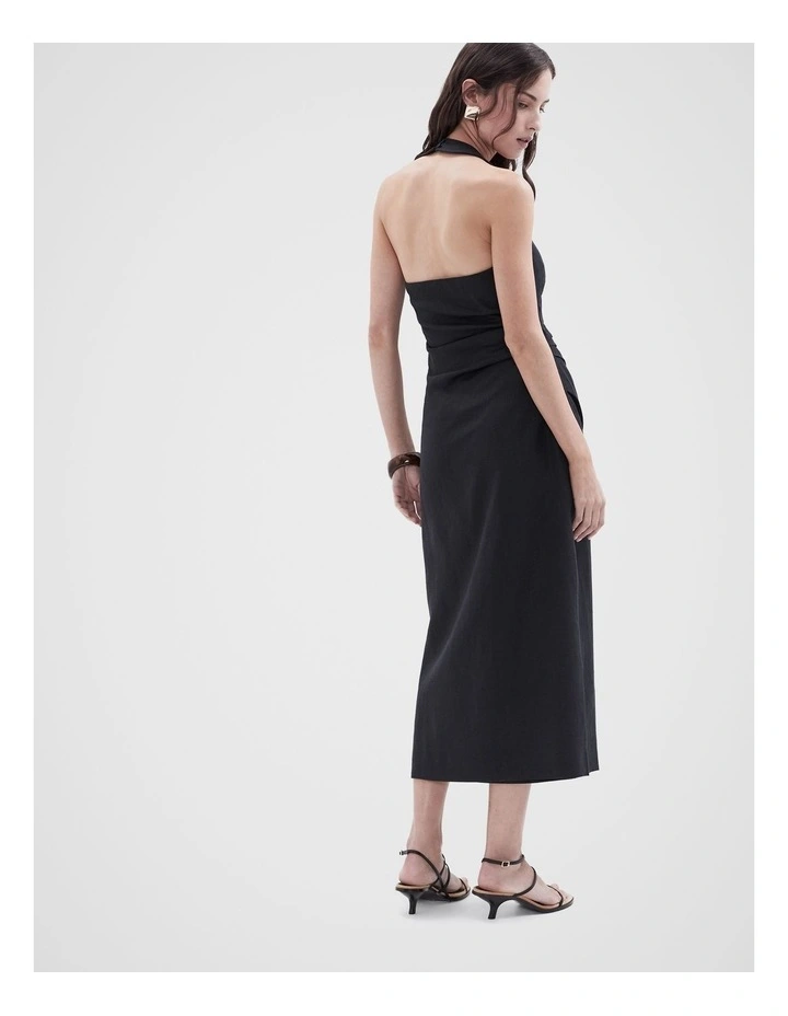Linen Halter Dress in Black image 2