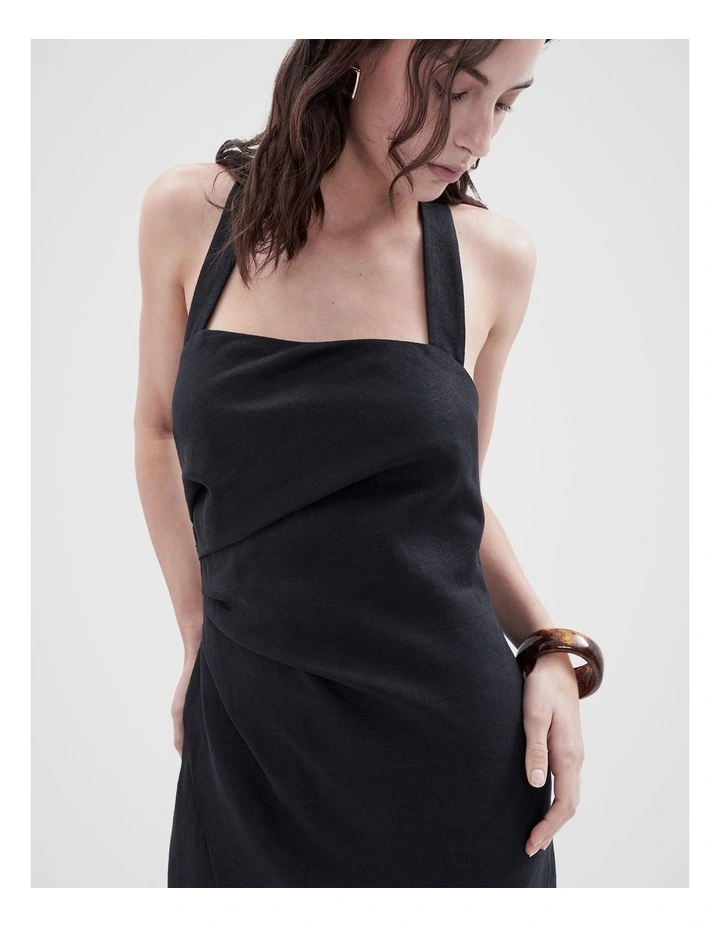 Linen Halter Dress in Black image 3