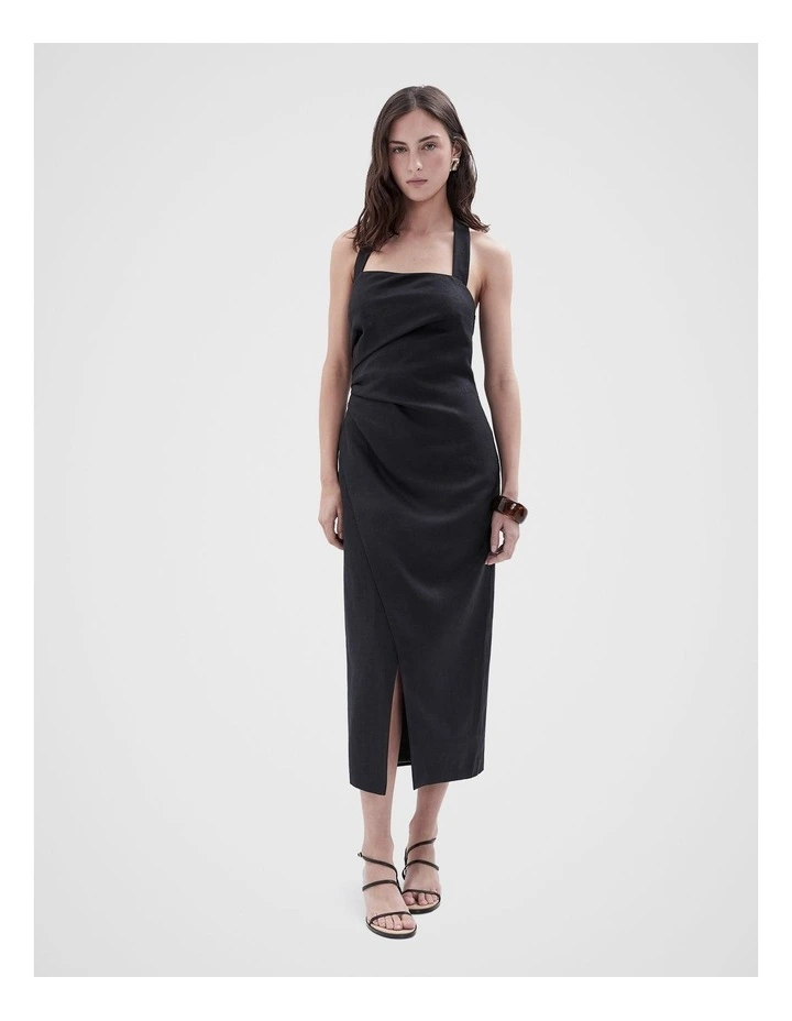 Linen Halter Dress in Black image 4