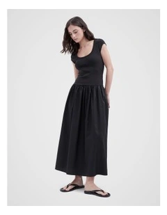 Cotton Spliced Dress in Black