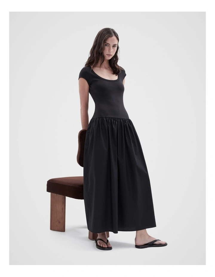 Cotton Spliced Dress in Black image 4