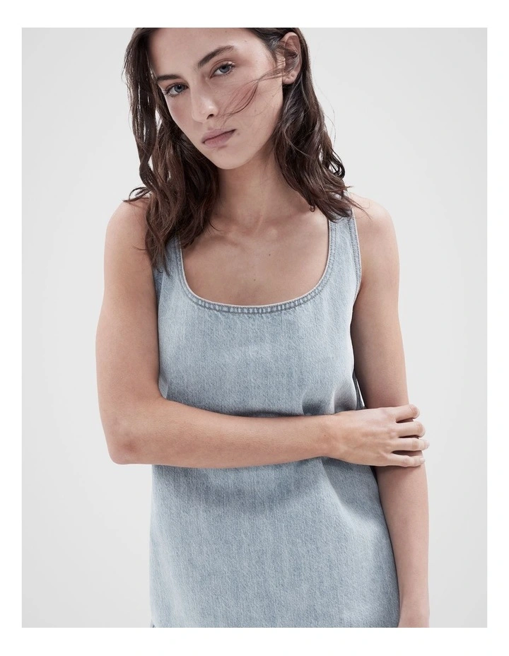 Denim Shift Dress in Blue image 3