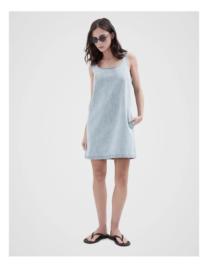 Denim Shift Dress in Blue image 4