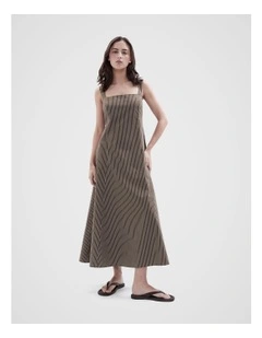 Stripe Balconette Midi Dress in Brown