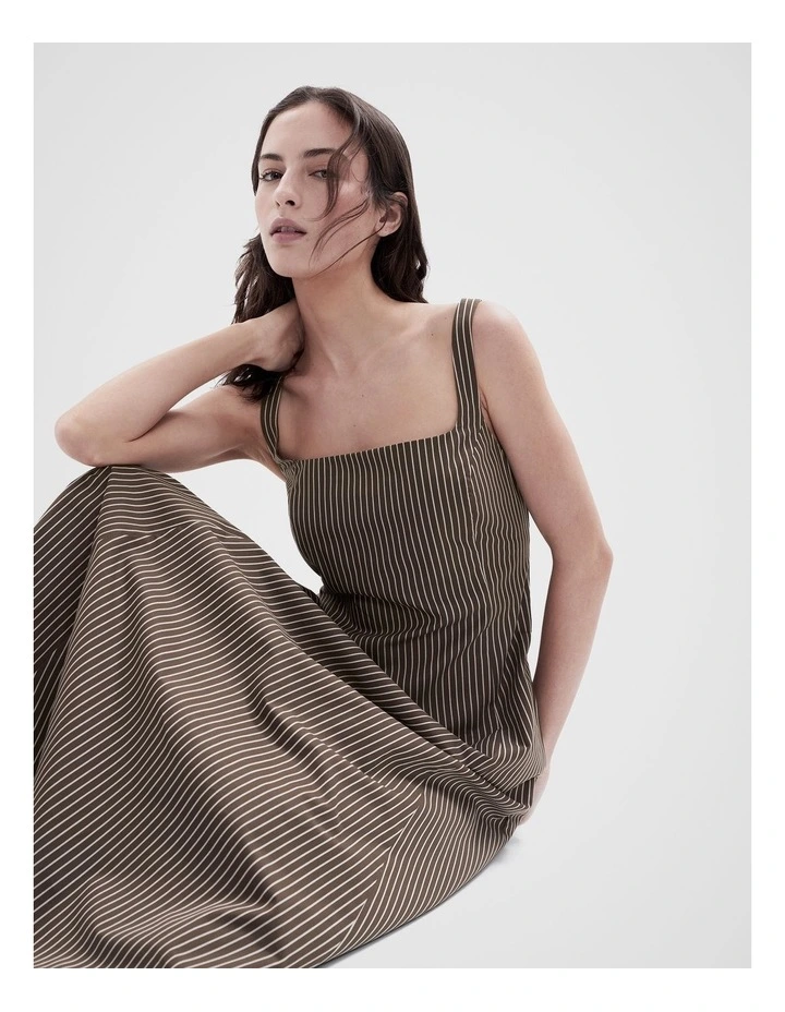 Stripe Balconette Midi Dress in Brown image 3