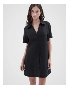 Collared Button Through Dress in Black