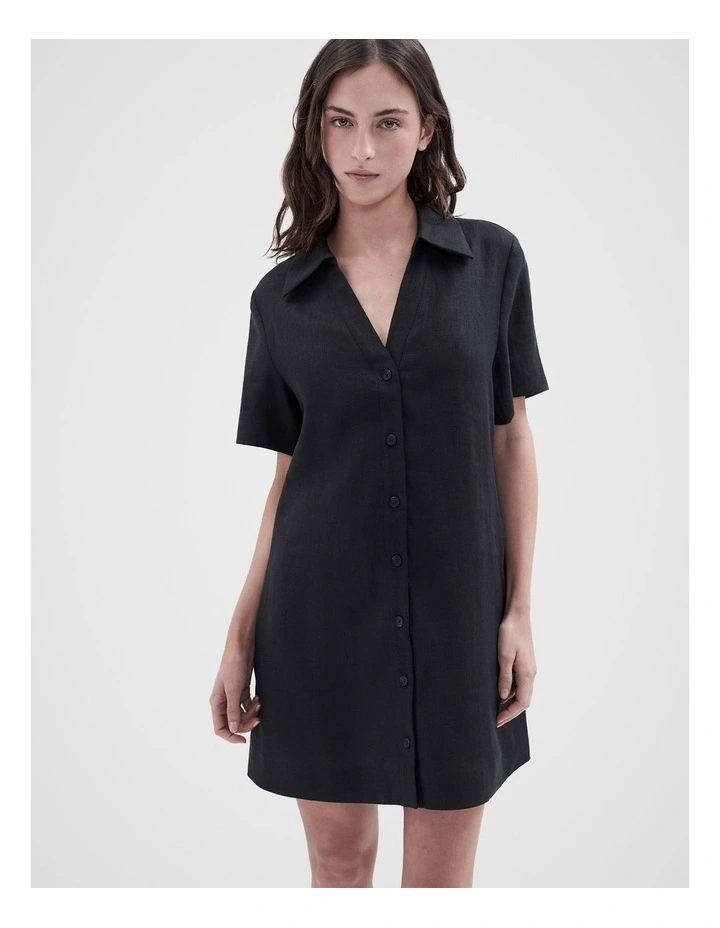 Collared Button Through Dress in Black image 1