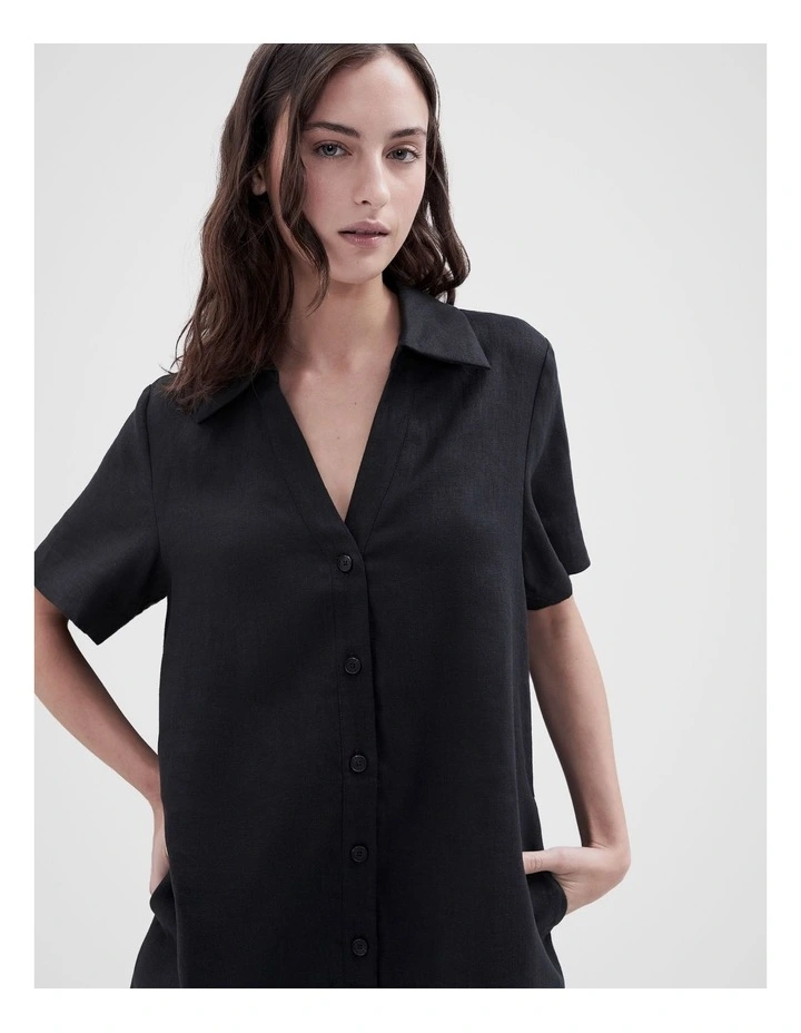 Collared Button Through Dress in Black image 3