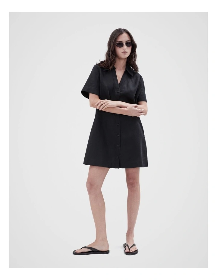 Collared Button Through Dress in Black image 4