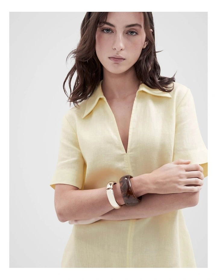 Collared Linen Dress in Yellow image 3