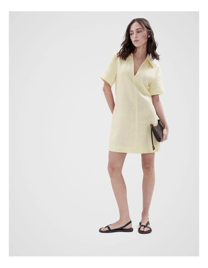 Collared Linen Dress in Yellow image 4