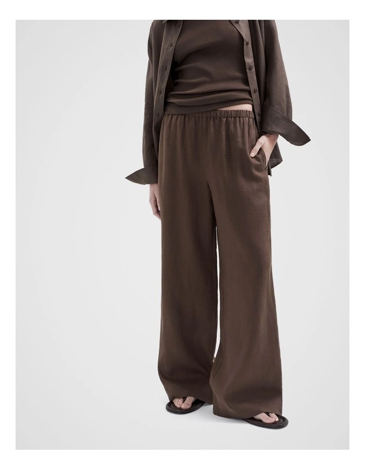 Essential Linen Wide Leg Pant in Mocha image 1