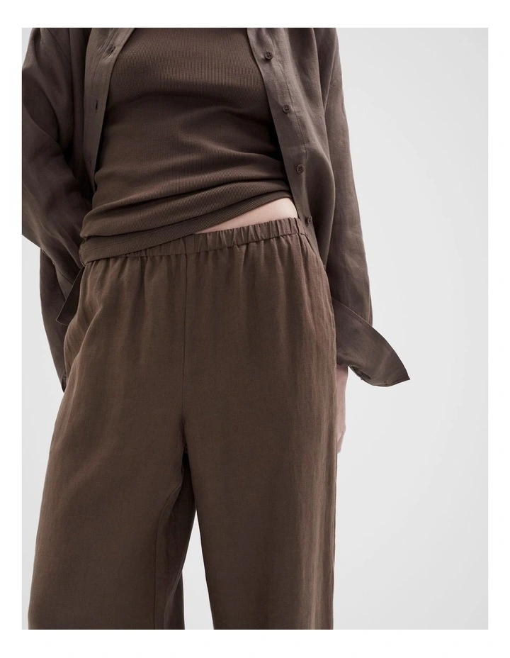 Essential Linen Wide Leg Pant in Mocha image 3