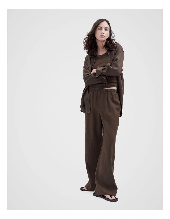 Essential Linen Wide Leg Pant in Mocha image 4
