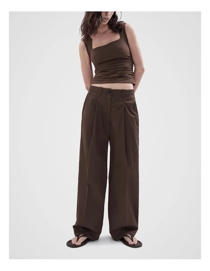 Cotton Pleat Front Pant in Mocha image 1