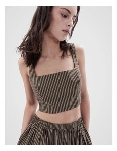 Stripe Cotton Crop Top in Mocha