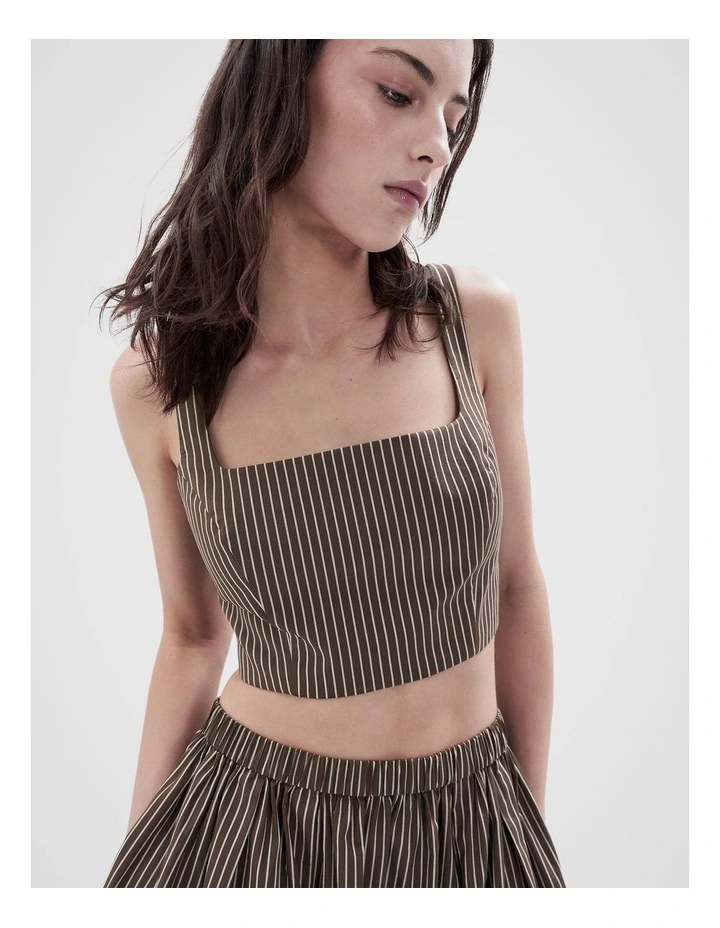 Stripe Cotton Crop Top in Mocha image 1