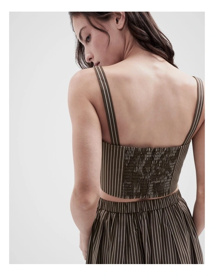 Stripe Cotton Crop Top in Mocha image 2