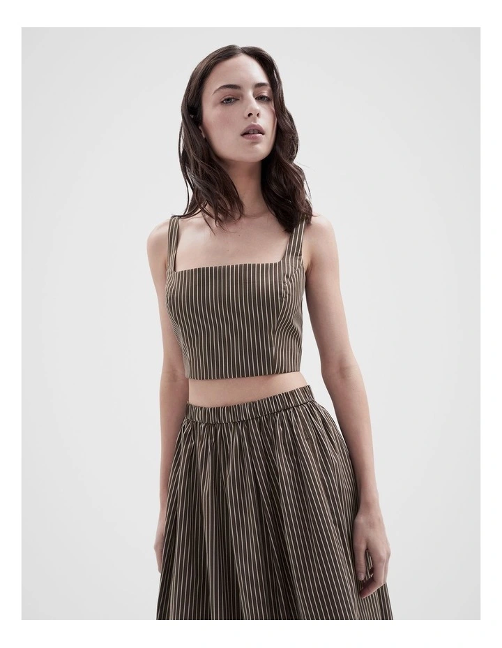 Stripe Cotton Crop Top in Mocha image 3
