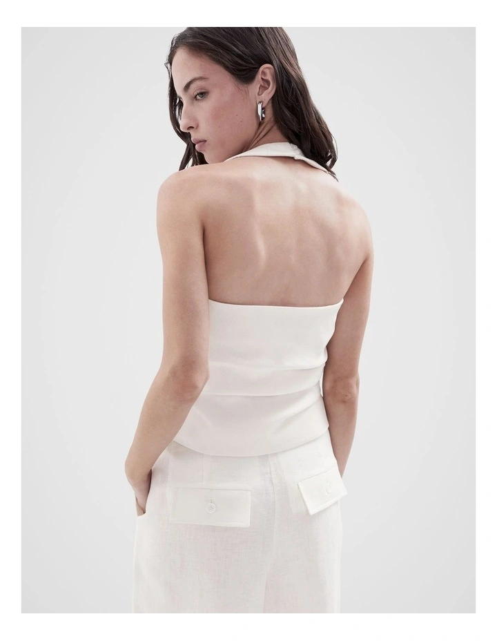 Linen Halter Top in White image 2