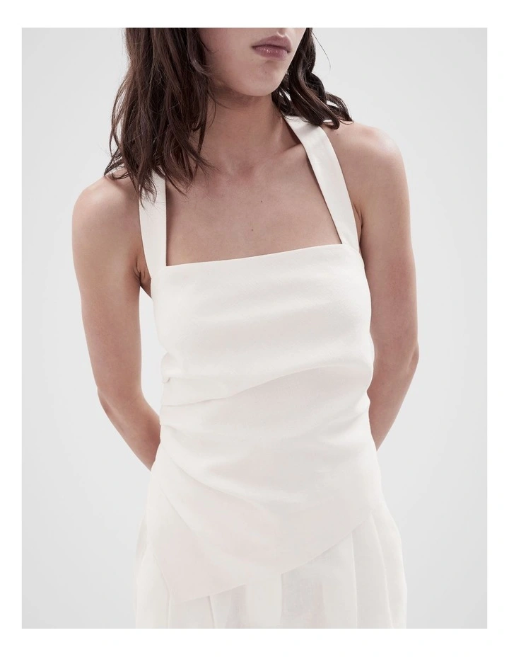 Linen Halter Top in White image 3