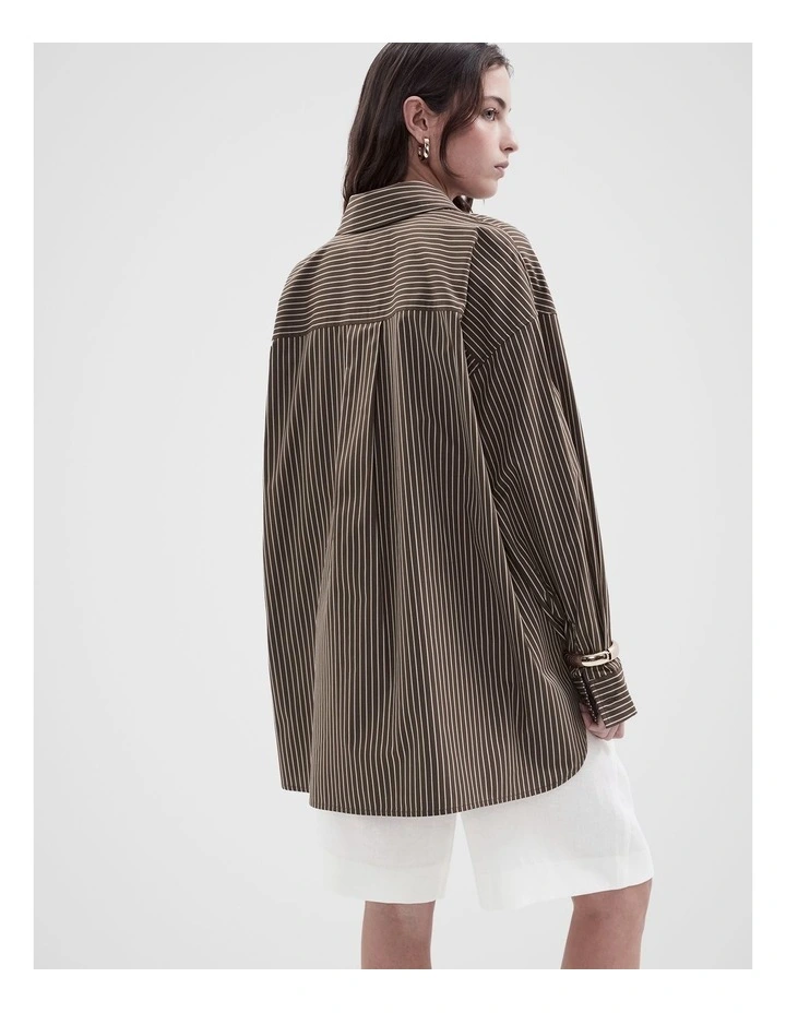 Stripe Cotton Oversized Shirt in Brown image 2
