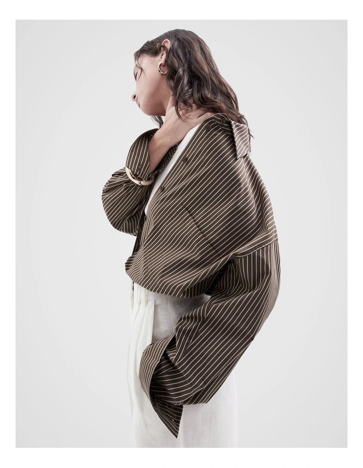 Stripe Cotton Oversized Shirt in Brown image 3