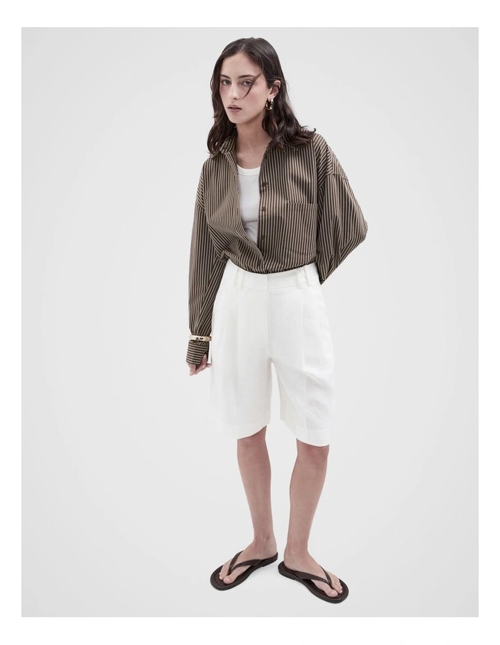 Stripe Cotton Oversized Shirt in Brown image 4