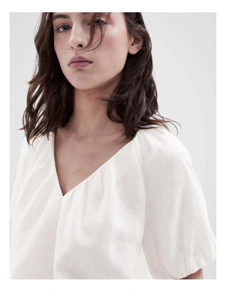 Linen Blouson Top in White image 3