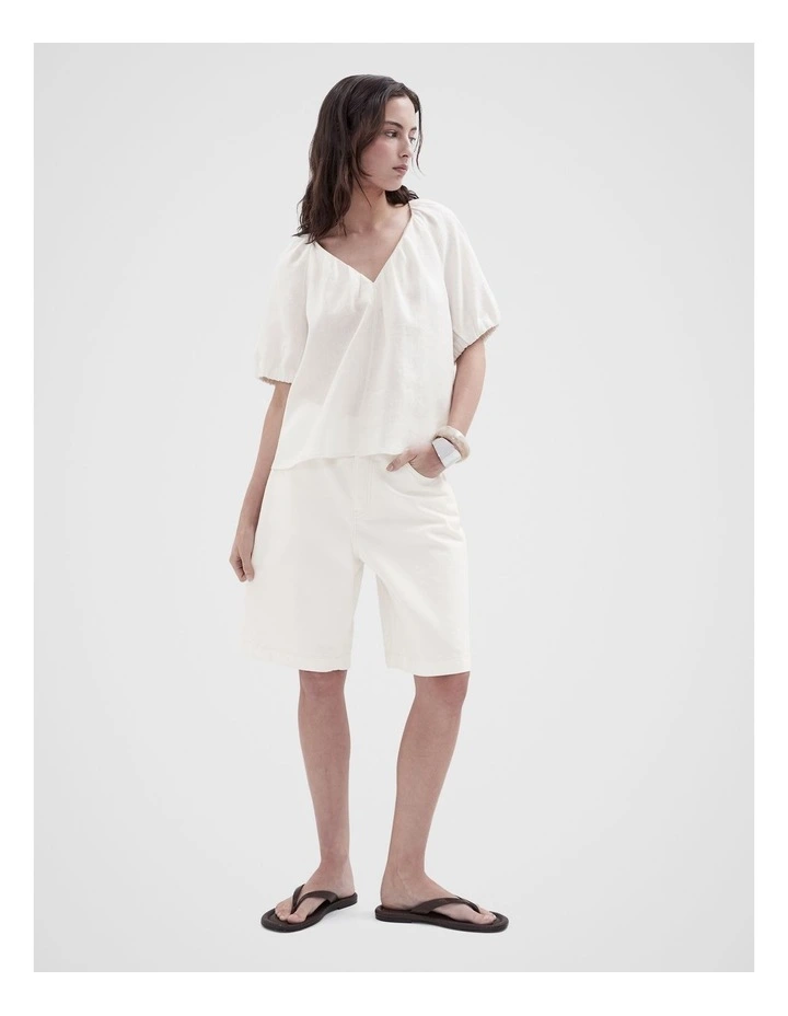 Linen Blouson Top in White image 4