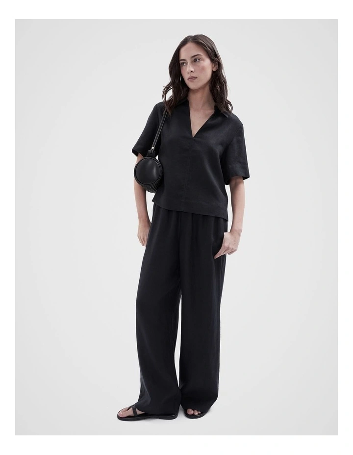 Collared Linen Top in Black image 4