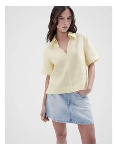 Collared Linen Top in Yellow