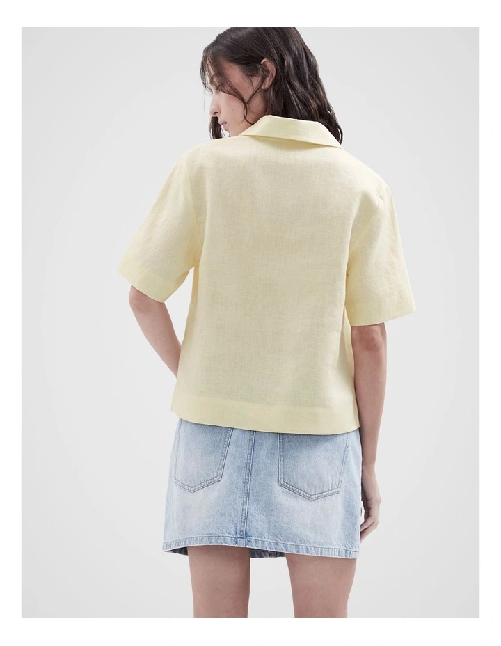 Collared Linen Top in Yellow image 2