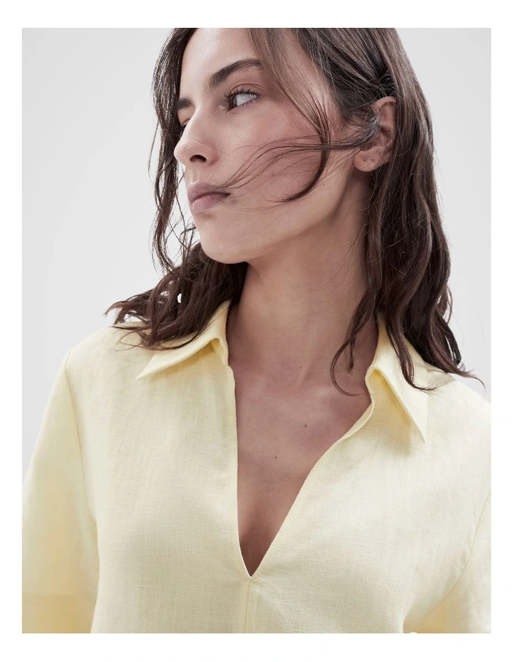 Collared Linen Top in Yellow image 3