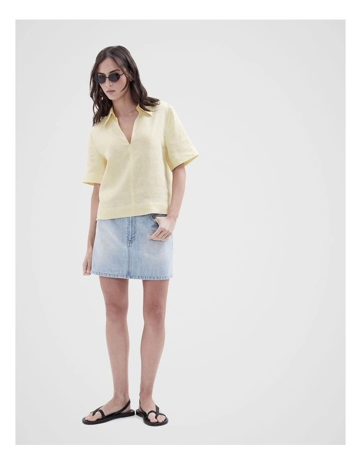 Collared Linen Top in Yellow image 4