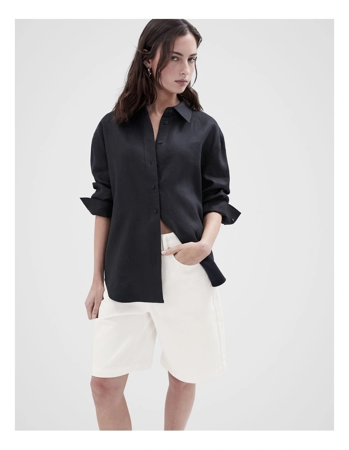 The Classic Oversized Linen Shirt in Black image 1