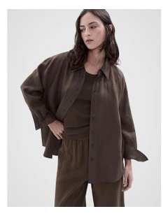 The Classic Oversized Linen Shirt in Brown